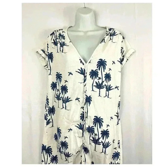 Desmond & Dempsey X H&M Linen Blend Dress XS Blue Trees White NO BELT - Picture 13 of 13